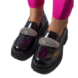 Black lacquered brogues with cubic zirconia Mouss