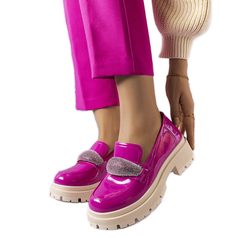 Pink lacquered brogues with cubic zirconias from Mouss