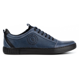 Polbut Men's casual leather shoes 2121P/2 navy blue