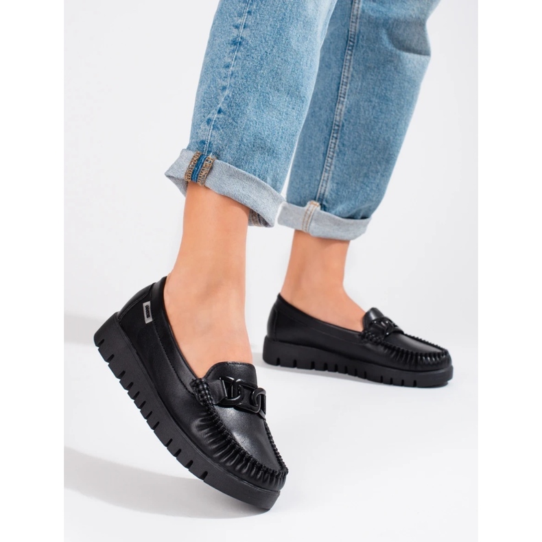 Black women's loafers on the platform