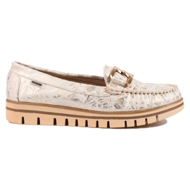 Ladies' beige moccasins on the Shelovet platform golden Ladies' beige moccasins on the Shelovet platform golden