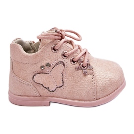 Leather Boots Lace Up With A Butterfly Pink Avi