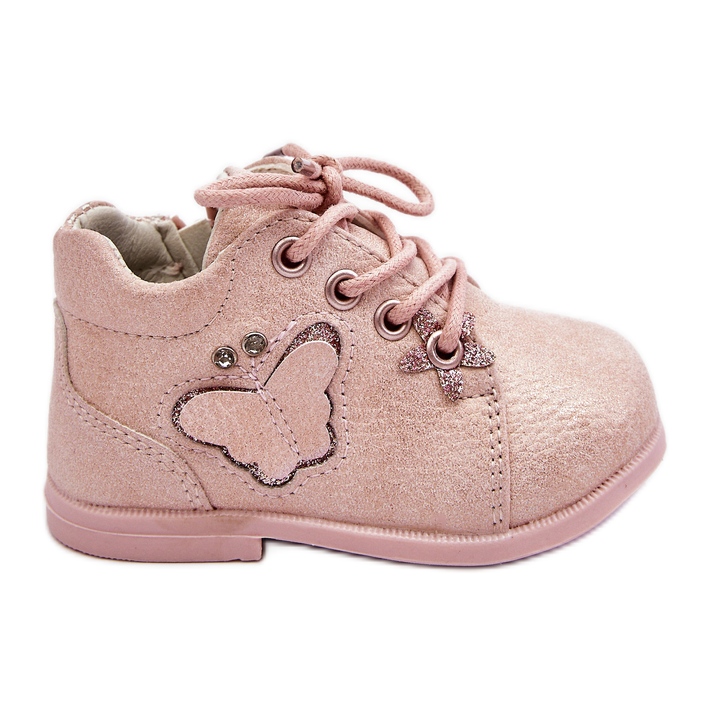 Leather Boots Lace Up With A Butterfly Pink Avi