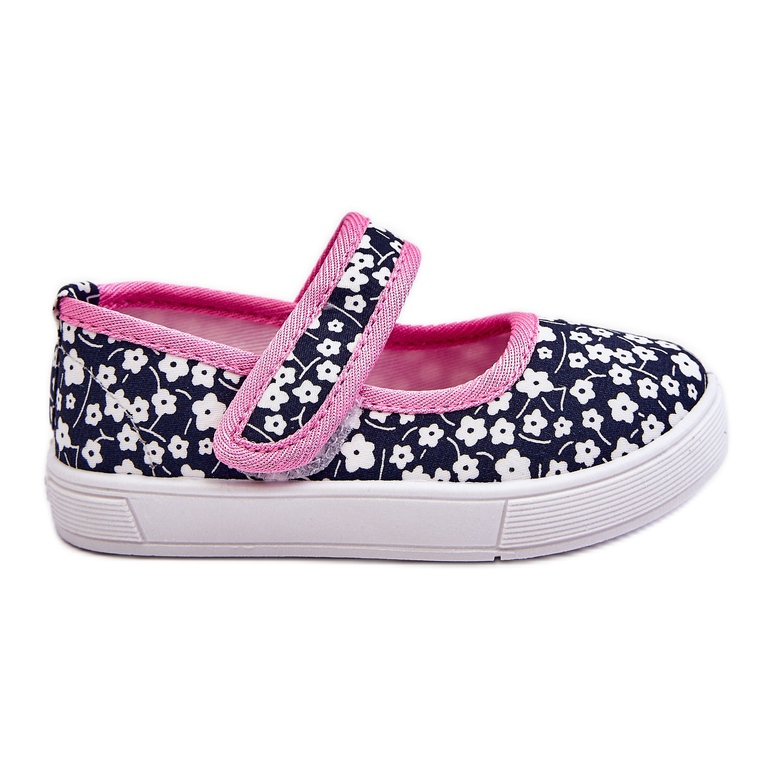 Children's Velcro Ballerinas In Navy Blue And Pink Selah Print Children's Velcro Ballerinas In Navy Blue And Pink Selah Print