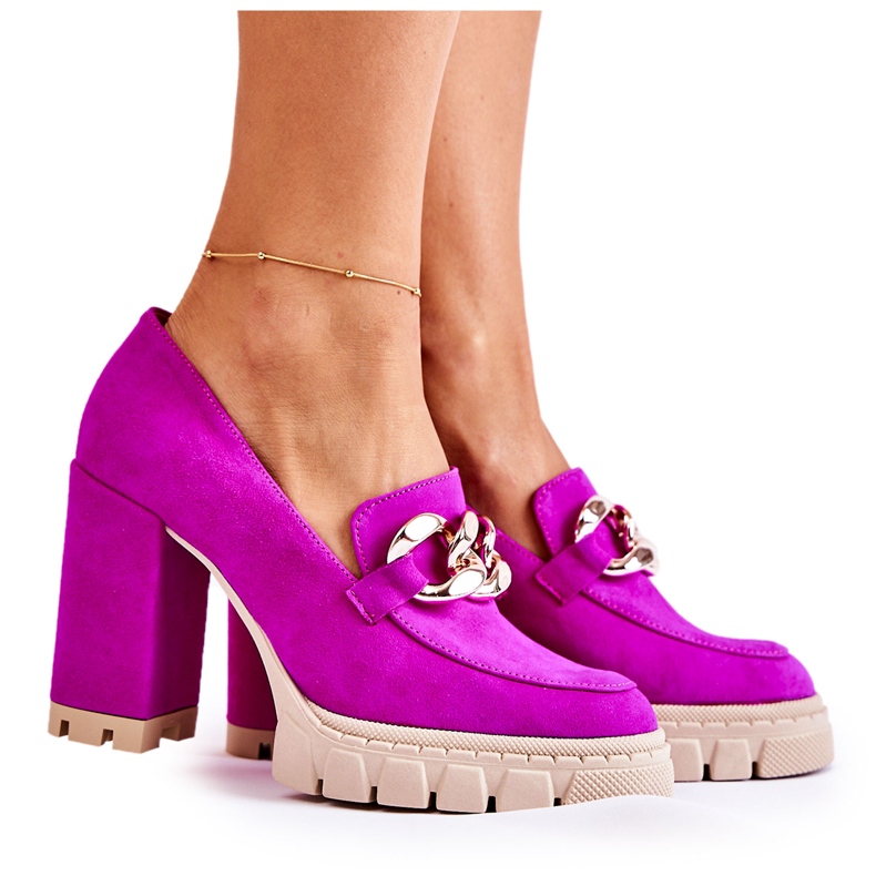 Fashionable Pumps On The Platform And A Bar Lewski Shoes 3197 Fuchsia violet pink