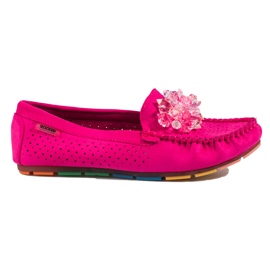 Women's openwork loafers with crystals Shelovet pink