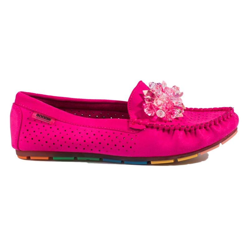 Women's openwork loafers with crystals Shelovet pink