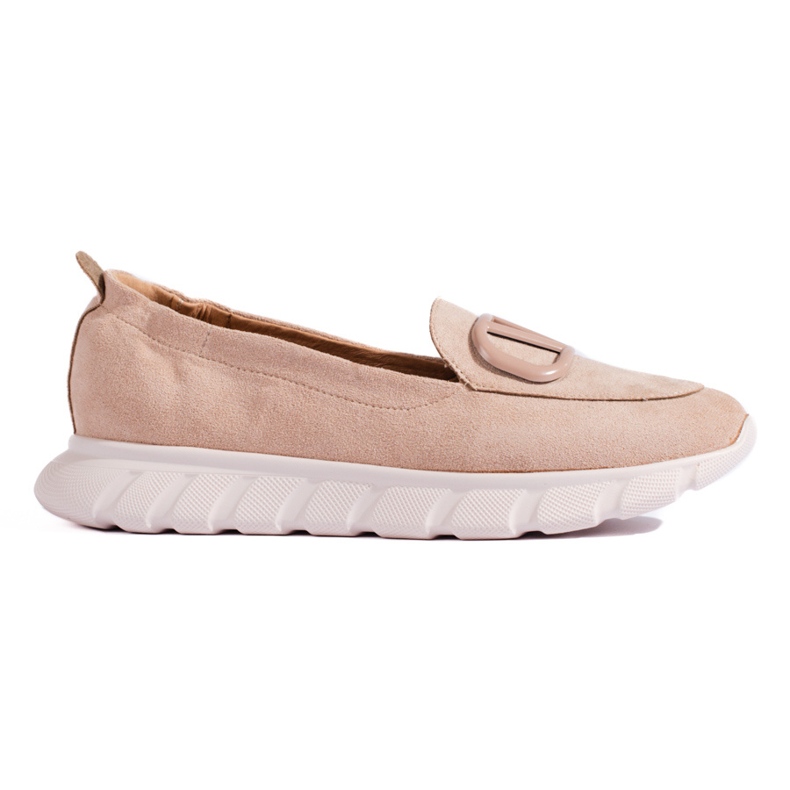 Women's suede moccasins on the Vinceza beige platform