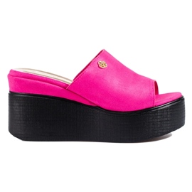 Pink women's high wedges