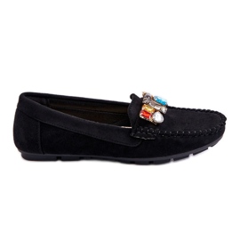 Women's Suede Loafers With Crystals Black Lucille