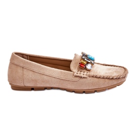 Women's Suede Loafers With Crystals Beige Lucille