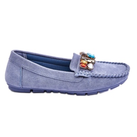 Women's Suede Loafers With Crystals Blue Lucille