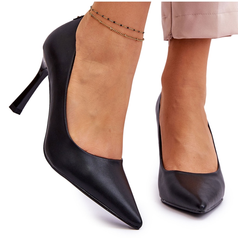 Vinceza Leather Classic High Heels Black Kelsey