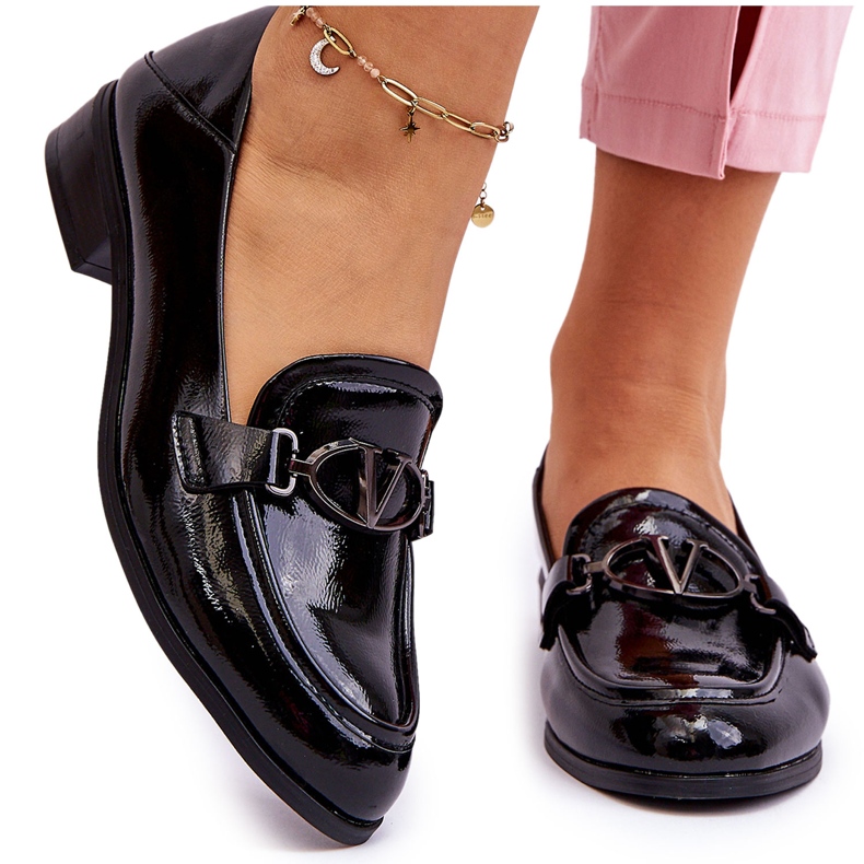 Vinceza Black Marra Patent Flat Heel Loafers Vinceza Black Marra Patent Flat Heel Loafers