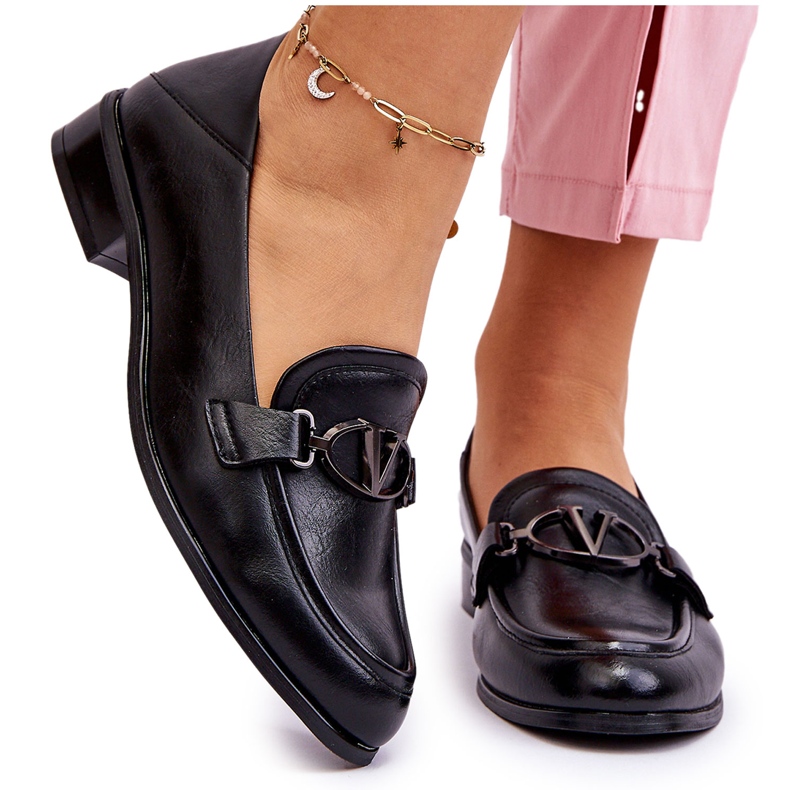Vinceza Black Marra Leather Flat Heel Loafers
