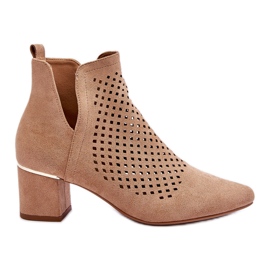 Vinceza Openwork suede boots with a cut-out on a beige Blakely heel