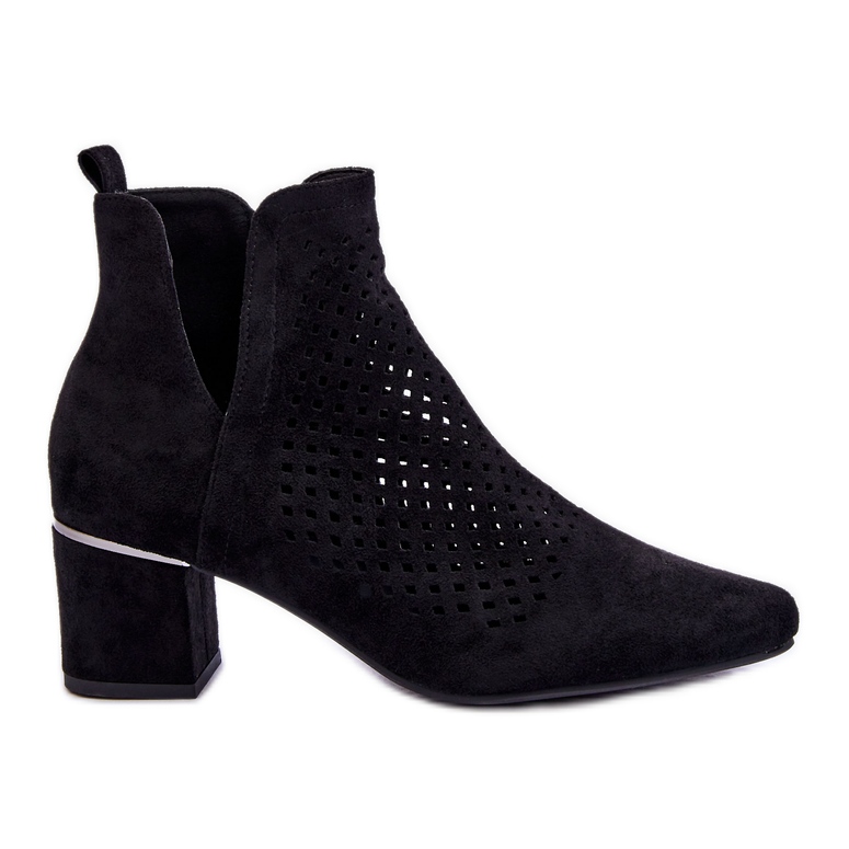 Vinceza Black Blakely Openwork Suede Boots With A Cut-out Heel
