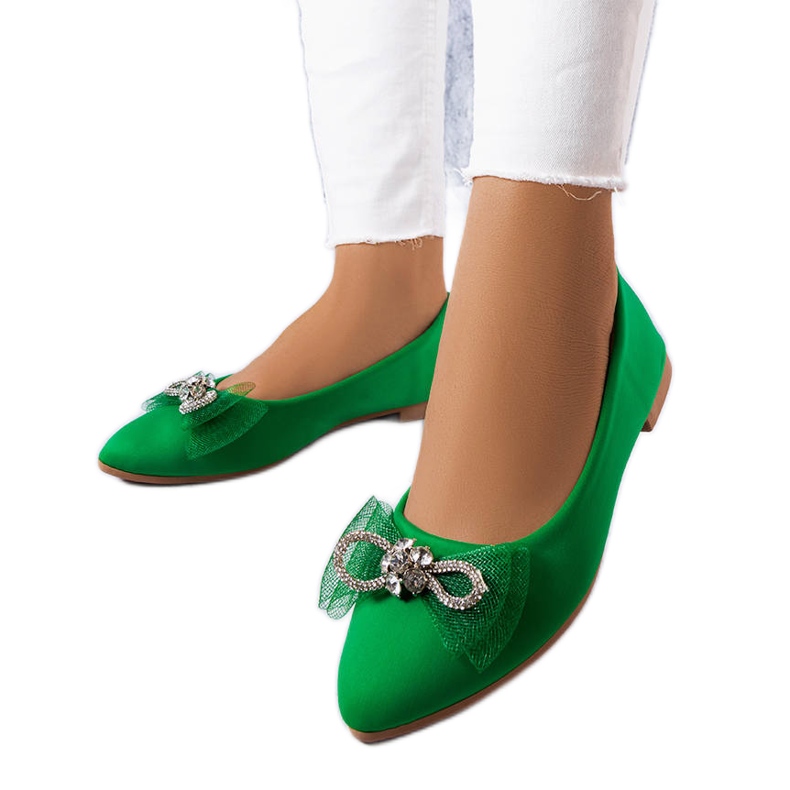Green ballerinas with a bow and rhinestones from LaGarde