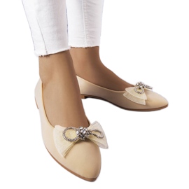 Beige ballerinas with a bow and rhinestones from LaGarde