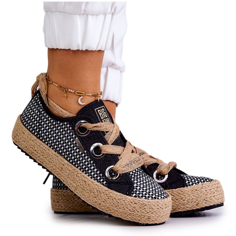 Women's Braided Sneakers Big Star JJ274393 Black beige