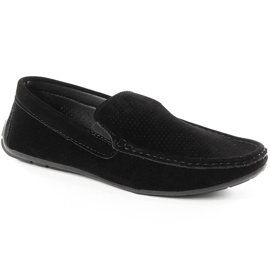 News 4873 men's openwork black suede slip-on loafers