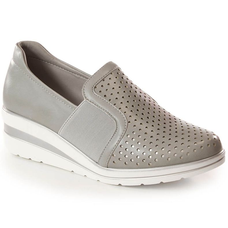 Women's openwork wedge shoes gray Jezzi MR1738-17 grey