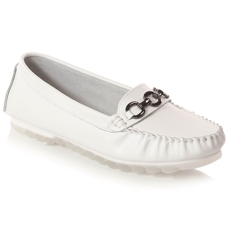 Women's leather flat loafers white Vinceza SG23-7834