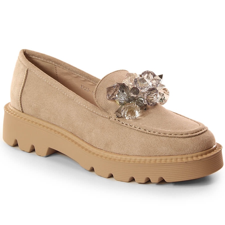 Women's suede loafers with beige crystals Vinceza 10863