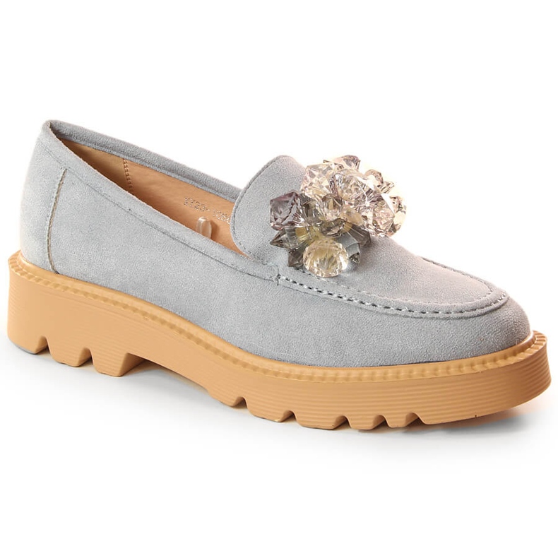 Women's suede loafers with blue crystals Vinceza 10863 grey Women's suede loafers with blue crystals Vinceza 10863 grey