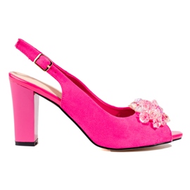 Women's sandals on the post with crystals Shelovet pink suede