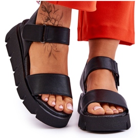 Vinceza Women's Leather Platform Sandals Black Katte