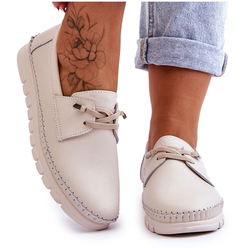 Vinceza Beige Archie Leather Slip-Ons