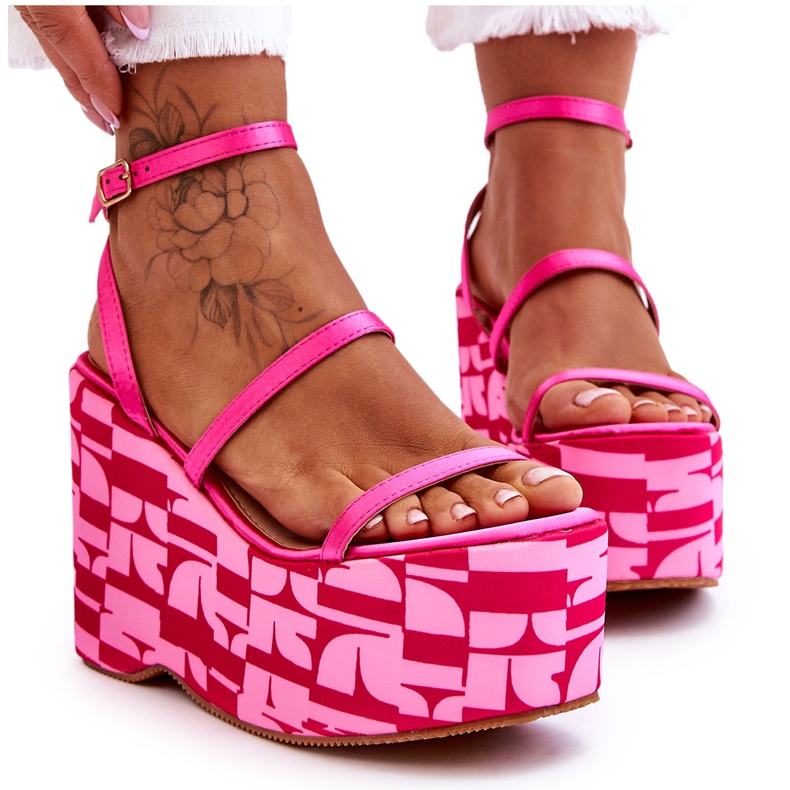 FS1 Fashionable Wedge Sandals With Patterns Fuchsia Claria pink