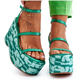 FS1 Fashionable Wedge Sandals With Patterns Green Claria