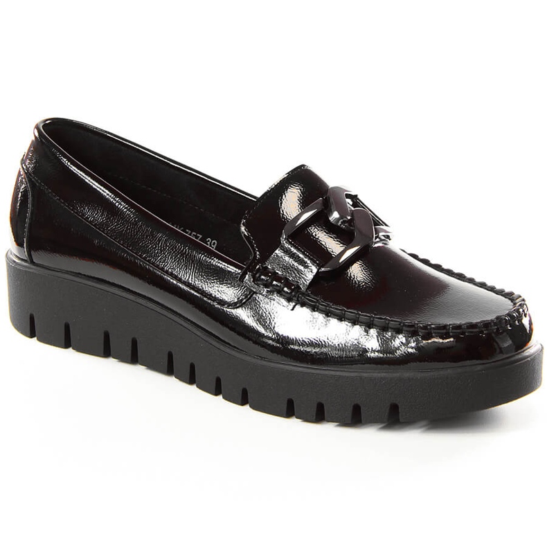 Lacquered women's moccasins on the black platform Sergio Leone MK757