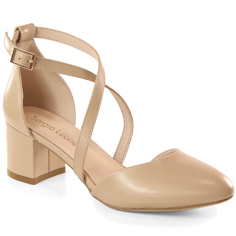 Sergio Leone SK824 women's formal heeled coffee sandals beige