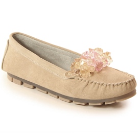 Women's leather loafers with beige Filippo DP4549 crystals
