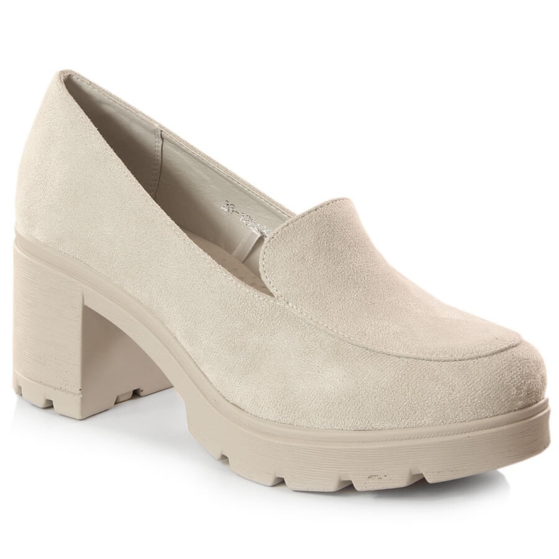 Women's suede high heels and gray platform shoes Potocki SZ12040 beige grey