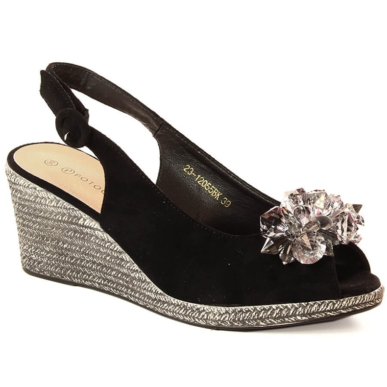 Women's suede wedge sandals with black crystals Potocki SZ12055