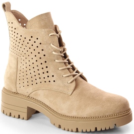 Women's openwork spring worker boots beige Potocki SZ12093 Women's openwork spring worker boots beige Potocki SZ12093