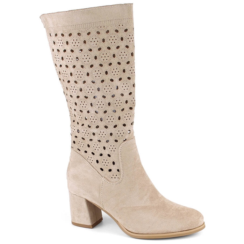 M. DASZYŃSKI Women's suede openwork beige boots M.Daszyński SA156-10