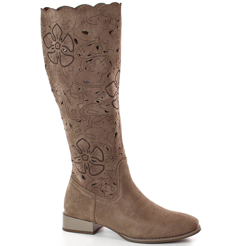 M. DASZYŃSKI Women's spring openwork suede boots brown M.Daszyński SA197-18