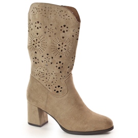 M. DASZYŃSKI Women's openwork spring cowboy boots beige M.Daszyński SA156-11 M. DASZYŃSKI Women's openwork spring cowboy boots beige M.Daszyński SA156-11