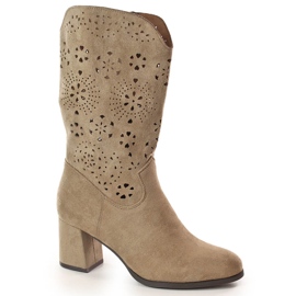 M. DASZYŃSKI Women's openwork spring cowboy boots beige M.Daszyński SA156-11