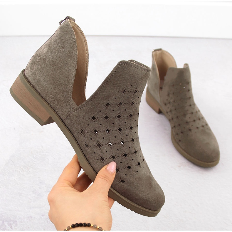 M. DASZYŃSKI Women's openwork suede slip-on boots brown M.Daszyński SA62-102