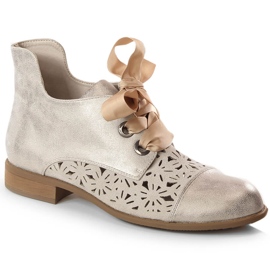 Women's openwork gold flat heel boots Jezzi ASA142-6A golden