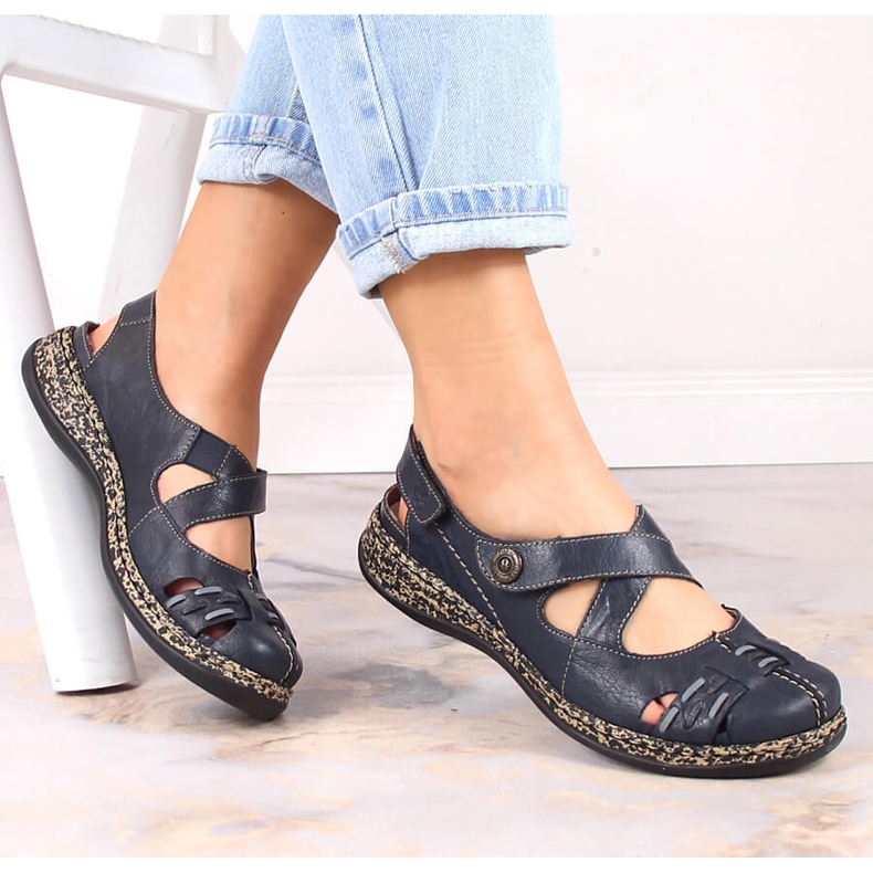 Leather comfortable women's sandals with velcro navy blue Rieker 46377-14 Leather comfortable women's sandals with velcro navy blue Rieker 46377-14