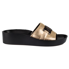 Gold women's Shelovet platform slippers golden