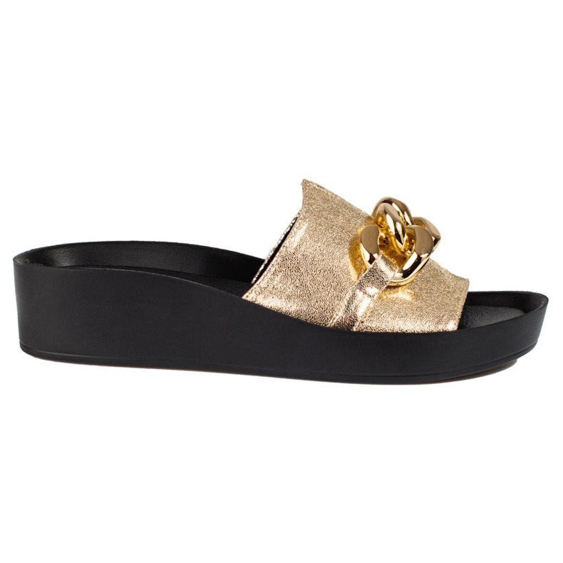 Comfortable golden women's Shelovet slippers with a chain