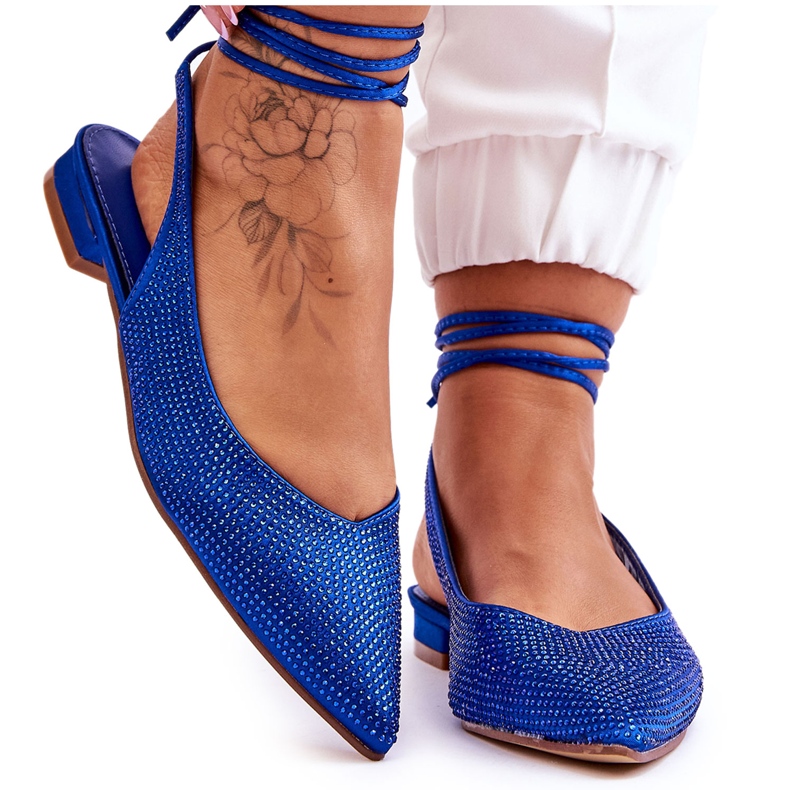 Tied Blue Mavis Ballerinas With Rhinestones
